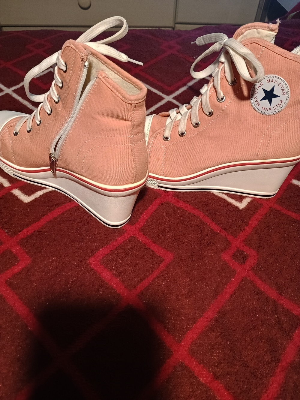 Canvas Wedge High-Top Sneakers in Blush Pink